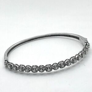 STERLING Silver Clear Round & Square Cz Stone Oval Tennis Bangle 7 “ C x 2” D